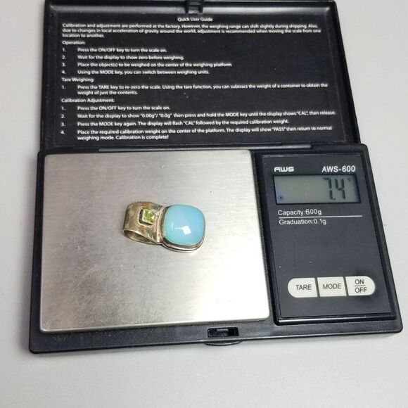 Vintage Sterling Silver Blue Glass Cabochon Slide Pendant, 925 Estate - Picture 6 of 9